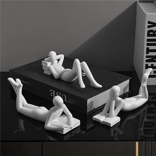 Style-A White Thinker Reads Book Decoration Reader Bookend for Home Aesthetic, Study, and Wine Cabinet – Stylish Shelf Decor Accent and Thoughtful Gift for Living Room, Bar, or Coffee Shop - color: Thinker-white-a