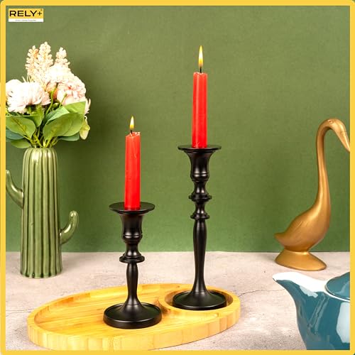 Rely+ Black Matte Metal Candle Holders for Taper Candlestick Set of 2 8" & 5.5" Tall Decorations for Home Table Centerpiece for Wedding, Parties, Dinners, Decorations - color: Silver