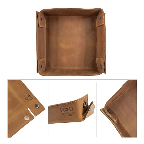 Hide & Drink, Leather Catchall Change Keys Coins Jewels Box Tray Big Storage, Handmade, Single Malt Mahogany - color: Single Malt Mahogany
