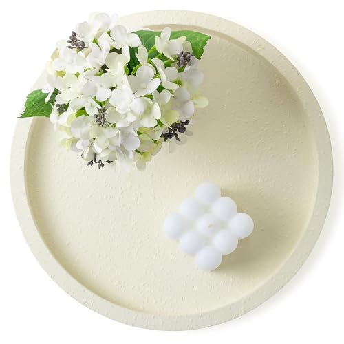 Hanobe Decorative Tray for Coffee Table: Round Ottoman Tray for Living Room 12" Modern Dining Table Organizer Decor Dresser Display Entryway Countertop Cream White
