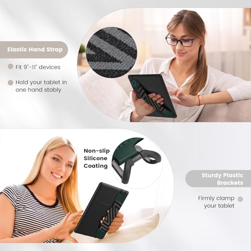 MoKo Security Hand-Strap for 9-11 Inch Tablet, iPad/iPad Pro/iPad Air/Kindle Fire HD/Samsung, High-Elasticity Versatile Hand Strap Lightweight Finger Grip Holder, Midnight Green - color: Midnight Green, style: Patterned Strap