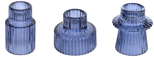 Vixdonos Glass Candlestick Holders Tealight Candle Holders for Table Centerpieces, Wedding Decor and Dinner Party (3 Pcs, Dark Blue) - color: Dark Blue, size: 3 Pcs