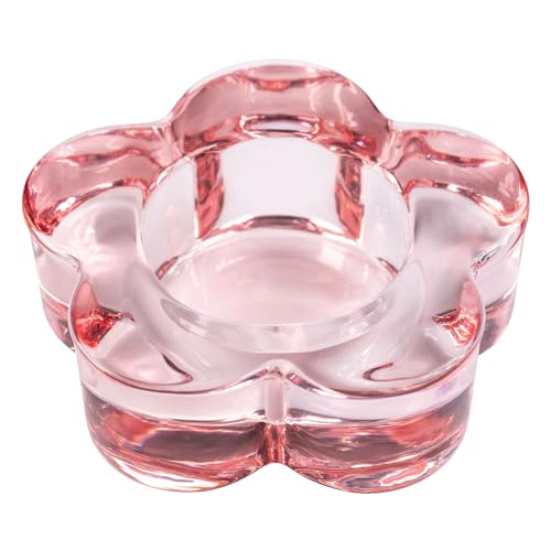 Karma Glass Flower Tealight Holder - Chunky Glass Candle Holder for Home & Party Decor, Wedding Table Centerpiece in Teal & Blush - color: Blush