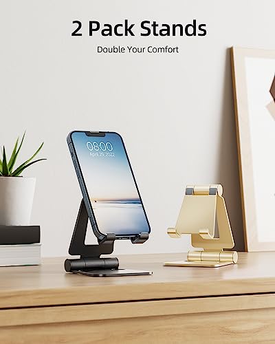 Nulaxy 2 Pack Dual Folding Cell Phone Stand, Fully Adjustable Foldable Desktop Phone Holder Cradle Dock Compatible with Phone 16 15 14 13 12 Pro Xs Xs Max Xr, All Phones, Black&Gold - color: F-Black & Gold