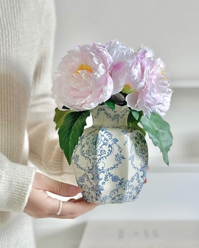 Vintage Blue Ceramic Vase, Small Blue and White Porcelain Decorative Flower Vase for Centerpiece Living Room Table Shelf, Chinoiserie French Country Decor - color: Blue&white, size: Small