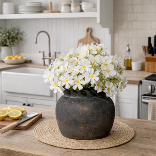 SIDUCAL Ceramic Flower Vase with Wide Mouth Lace, 5.1 Inch Pottery Rustic Farmhouse Boho Vases, Small Terracotta Vase for Home Decor, Table, Living Room, Bathroom, Shelf, Wedding, Bronze - color: 18967-bronze