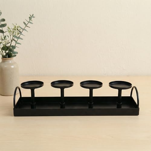 Rectangular Candle Holder, Black Metal Candle Stand | Modern Multi-Candle Display | for Dining Table, Bar Top Decor | Length 36CM/14.2 Inches