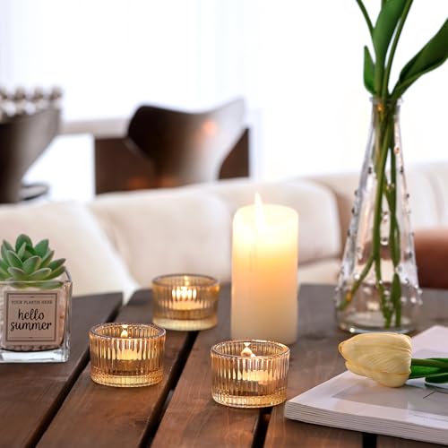HAVITI 24 Pack Tealight Gold Candle Holders, Votive Tea Light Candle Holder Glass for Gold Centerpieces Fall Wedding Table Decor, Party Supplies, Home Decor - color: Gold, size: 1.3" x 2"