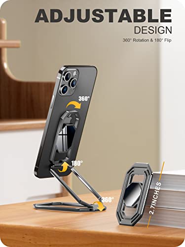 A-LuGei 𝗙𝗼𝗹𝗱𝗮𝗯𝗹𝗲 & 𝗔𝗱𝗷𝘂𝘀𝘁𝗮𝗯𝗹𝗲 Phone Kickstand Ring Holder, Magnetic Cell Phone Grips, Phone Stand for Desk, Adhesive Phone Holder for Hand, 360° Rotation Ring for Back of iPhone Case - color: Hallow Black