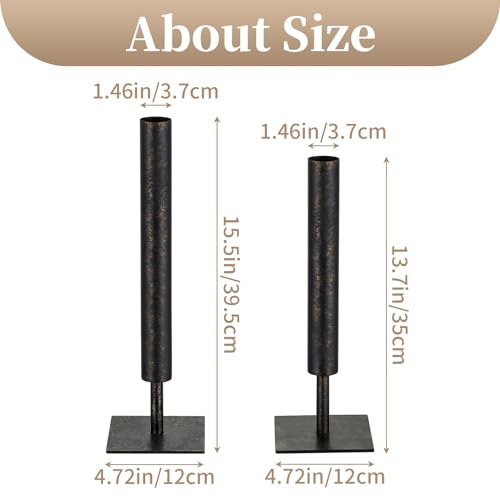 Sziqiqi Black Single Stem Vase Set - 15.5/13.8in Metal Large Flower Vases 2 Pcs Modern Vase for Home Decor Living Room Table Decorative Slim Vases for Pampas Grass Feathers Twigs Branches - style: Black Single Stem Vases
