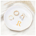ProCase Ceramic Jewelry Tray, Initial Ring Dish Trinket Plate Engagement Gift, Small Personalized Monogram Ring Bowl for Wedding, White Decorative Jewelry Holder for Women Vanity -Letter R - style: R