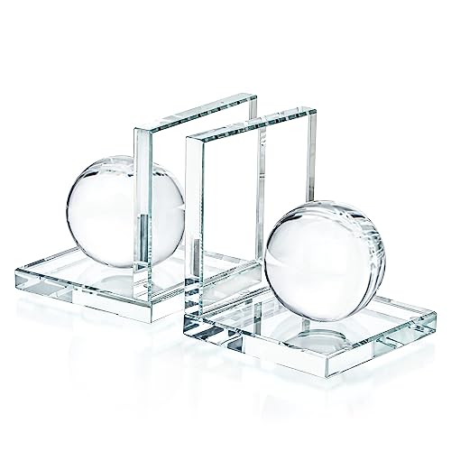 1 Pair Crystal Bookends with Crystal Ball Decorative Ornaments,L Shape Non-Skid Sturdy Book Ends for Heavy Books,Book Holder Stopper for Shelf Office Home (4inch,Clear) - color: Ball