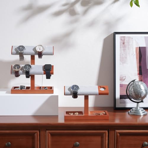 ProCase Wood Watch Display Stand Holder for Men, Wristwatch Tower with T-Bar Design, Hanging Watch Rack, Wooden Wrist Watch Tree - color: Lightbrown, size: 2-Tier