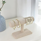 MOOCA Linen Covered Wood Jewelry Display, Jewelry Stand, Bracelet Holder Display, Watch Stand, Bracelet Stand, Tan Linen - color: Tan Linen