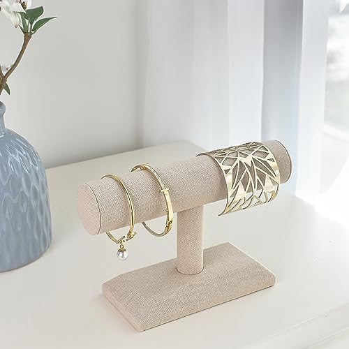 MOOCA Linen Covered Wood Jewelry Display, Jewelry Stand, Bracelet Holder Display, Watch Stand, Bracelet Stand, Tan Linen - color: Tan Linen