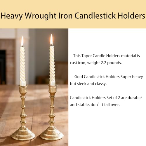 Gold Taper Candle Holders Set of 2, Heavy Candlestick Holders Decorative Candle Stand for Table Centerpiece, Cast Iron Gold Candle Sticks Decor - color: Antiqued Gold 1