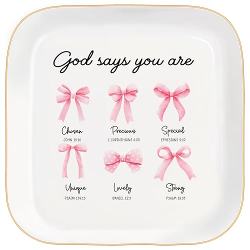 God Says You Are - Christian Bible Verse Jewelry Dish Trinket Tray - Unique Ceramic Ring Jewelry Tray for Women (Strong) - style: Strong