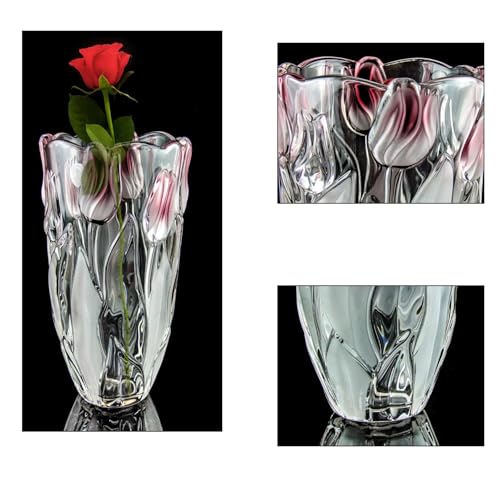 Glass Flowers Vase 9.3 inch Tall, Unique Crystal Vases for Tables Centerpieces, Vintage and Tulip Shape Large Vases Christmas Thanksgiving Gifts.