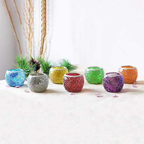 Ochine Glass Votive Candle Holder for Tealight, Romantic Stained Mosaic Tealight Candle Holders, Handmade Cracked Aromatherapy Candle Lamp - color: D