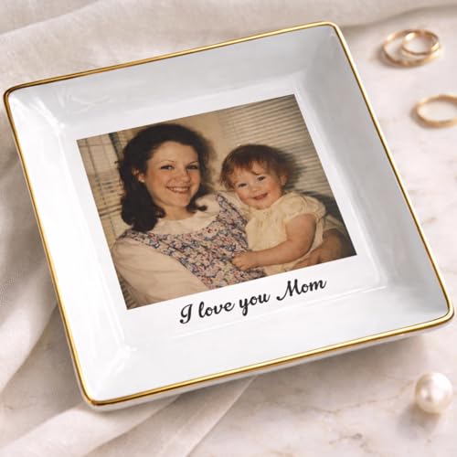 Custom Photo Jewelry Dish for Mom, Mothers Day Birthday Gifts for Grandma, Mom Ring Dish, New Moms Gift, Mom Gift from Daughter, Son, Grandma Gifts for Birthday - color: Style 1