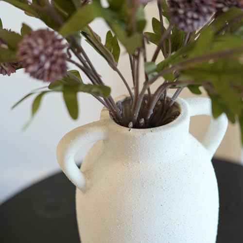 Wild Works Bailey Handmade Vase with 2 Ear Design 9.6'' Tall Ceramic Vase Retro Wabi-Sabi Style Floral Arrangement Vase Living Room Ceramic Flower Holder Hydroponic Planting（White