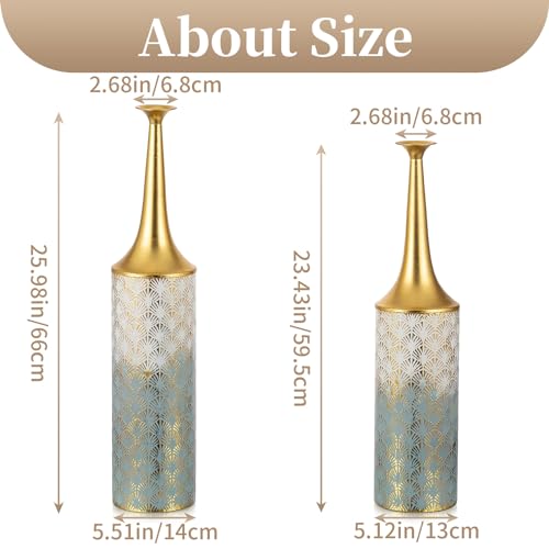 Sziqiqi Large Floor Vases Decorative Tall- 23.4/26in Set of 2 Coastal Big Vase for Home Decor Living Room Rustic Flowers Vases Metal Plant Farmhouse Vases for Pampas Grass Feathers Twigs Branches - style: Blue Floor Vases