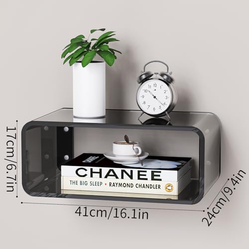 Acrylic Floating Nightstand, Bedside Table, Nightstand Shelf Wall Mounted Bedside Shelf (Black, Small) - color: Black