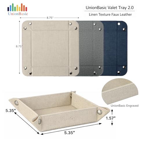 UnionBasic Small Valet Tray, Jewelry Tray for Rings Watches Earrings, Entryway Catchall Caddy for Coins Keys Change, Nightstand Bedside Valet Holder, Trays for Electronic Gadgets, Beige - color: Beige, size: 5.4" x 5.4" x 1.6"
