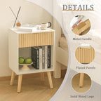 Fultyle Night Stand with Charger Station, Modern Wood Nightstand with Drawer and Outlet, Fluted Bedside Table End Table with Solid Wood Legs for Bedroom, Living Room, Office (White Oak) - color: White Oak With Charging Station