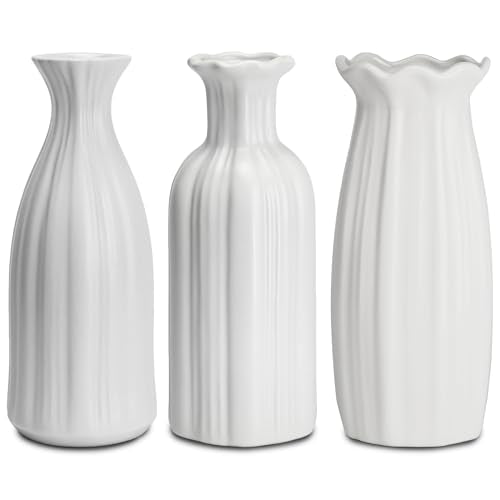 White Ceramic Vase 7 inch Small Vase Set can be Used as Bedroom Study Living Room Dining Table Home Decoration Suitable for Wedding Flower Arrangement Design Bohemian Style (HPBY-3PCS) - color: Hpby-3pcs