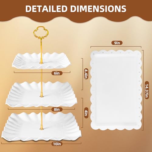 10 Pack Dessert Table Display Set - 4 x Three-Tier Square Cupcake Stands and 6 x Serving Trays, Elegant Tableware for Cakes, Cupcakes, Pastries, and Snacks, Perfect for Parties (Pink) - color: Pink