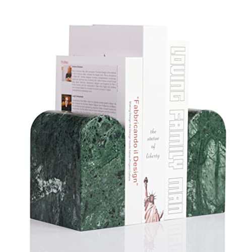 Koville Indian Natural Marble Bookends for Shelves, 13LBS Non-Slip Book Ends, Heavy Duty Marble Book Holders Organizer, Bookshelf Apartment Decor for Movies/CD/Video Games(Indian Green) - color: Green Marble-indian Green, size: 13lb