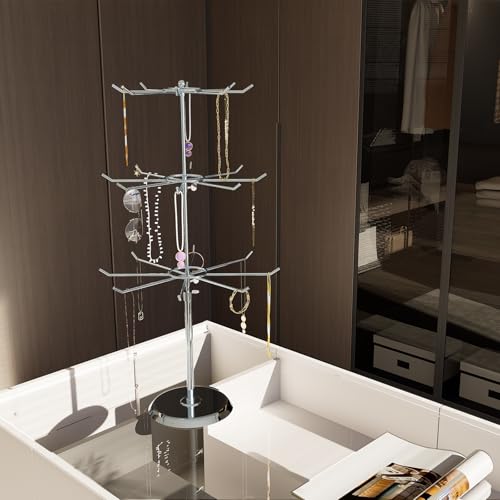 3 Tier Jewelry Towers with 8 Hooks Adjustable Height Rotating Keychain Earring Necklace Stand Display Rack for Retail - size: Length-Incremental Style - 24 hooks
