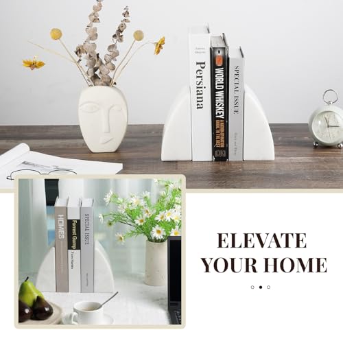Koville Marble Bookends for Shelves, Large Bookends for Heavy Books, Natural Stone Book Stopper for Books CD Movies, Aesthetic Decorative Book Ends (White) - color: Sail-white