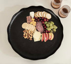 Kate and Laurel Alessia Modern Decorative Scalloped Round Footed Metal Tray; 16 Inch Diameter; Black; Transitional Food-Safe Cast Aluminum Pedestal Tray with Rough Texture and Deckled Edge - color: Black