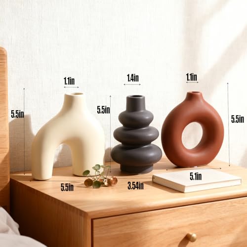 Ceramic 3 Pcs Vase Set,Modern Home Decor Table Centerpiece,Minimalist Nordic Vases, Wedding, Living Room, Bookshelf, Office, Modern Home, Entryway Boho Decor (D) - color: D