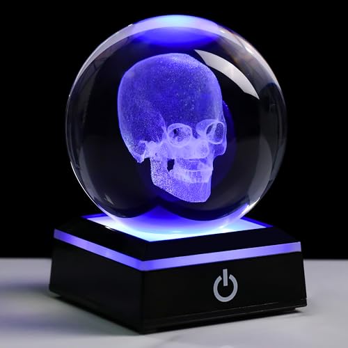 Qianwei 3D Crystal Skull Decor- 80MM Halloween Skull Light Witch Figurines Occult Medieval Goth Satanic Home Desk Glass Skull Decor Witchy Gifts Horror Statue - style: Skull