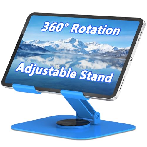 Metal Tablet Stand, Adjustable 360° Rotation Tablet Holder Compatible with 4-13" Tablet Such as iPad Pro Air, iPad mini, Tab S11 10, Surface Pro 12 (Blue) - color: Blue