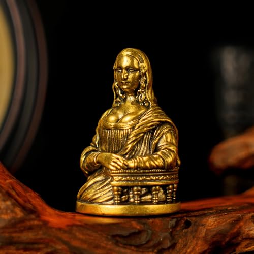 CHOVY Mona Lisa Brass Statue - 100% Solid Handcrafted Bust, Renaissance-Style Art Decor, Vintage Collectible Figurine, Desktop & Bookshelf Display, for Art Lovers Antique Gold Finish - style: Mona Lisa