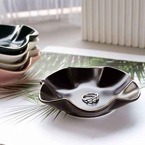 4.7 inch Small Ring Dish, Ceramic Jewelry Holder Tray, Black Catch All Trinket Bowl for Keys Rings Earrings - color: Black