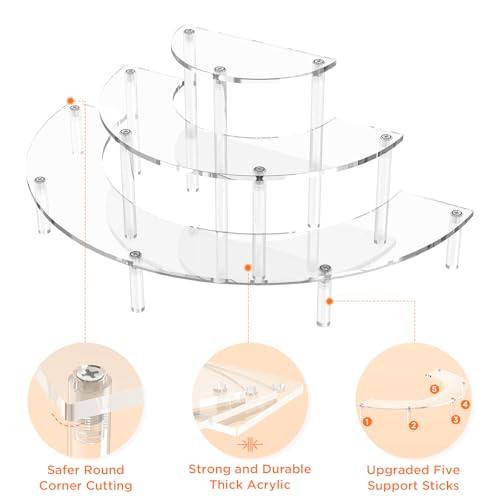 Dooiclear 3 Tier Acrylic Display Risers, Half Moon Cupcake Stand, Clear Perfume Organizer, Dessert Stand for Display, Clear Display Stand for Food, Cupcake, Perfume, Collections