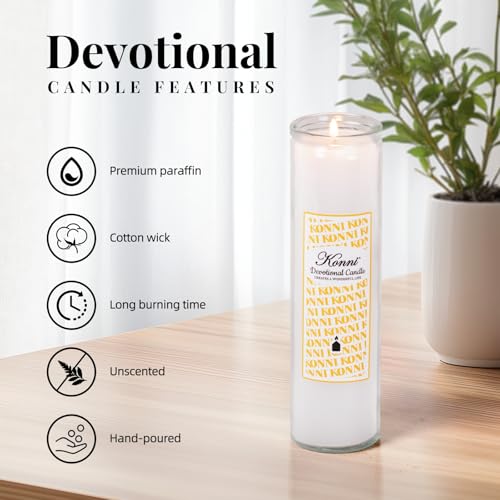 KONNI 2x8 Inch White Pillar Candles in Glass Set of 3, Devotional Prayer Candle, Unscented Religious Candles, 105 Hours Emergency Long Burning, Ideal for Memorials, Vigil, Blessing - color: White