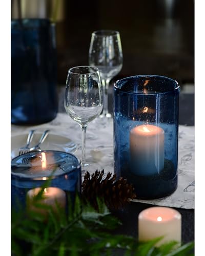 ARIAMOTION Glass Hurricane Candle Holder for Pillar Blue Cylinder Vase Flower Centerpiece Seeded Bubbles Modern Table Decoration for Kitchen Living Room 8 Inch 5 inch Diam - color: Bubbles Blue, size: H8" Set of 1