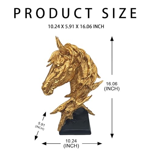 16" Animal Horses Head Bust Table Sculpture Retro Resin Home Decor Statue for Bedroom,Living Room,Dining Desk,Bookshelf,Office,Study and Coffee Tables（Gold） - color: Gold