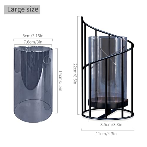 Black Hurricane Candle Holder, Black Candle Holders for Pillar Candles with Clear Glass Sleeve - Elegant Centerpiece for Weddings, Dinners, Party Decor - color: Black-20cm