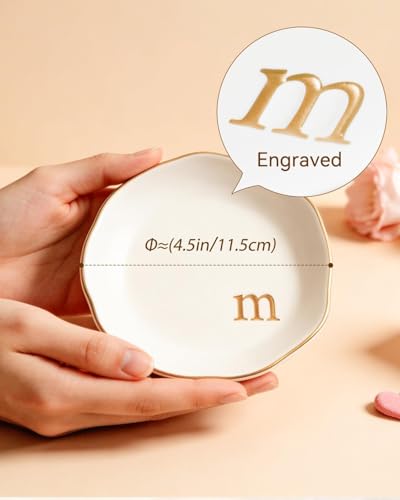 Personalized Ceramic Ring Dish - Monogrammed Jewelry Tray, Handcrafted Room Decor Engagement Wedding Present - Mothers Day Valentines Christmas Birthday Gift Women, Engraved Initial c - style: c