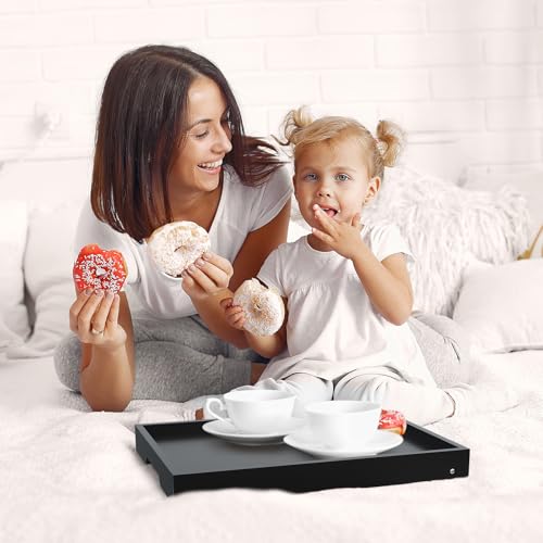 Youpehom Bed Tray Table with Folding Legs,Bamboo Breakfast in Bed for Kitchen Serving Tray,Sofa,Used As Laptop Desk Snack Breakfast Tray (Black, Large) - color: Black, size: Large