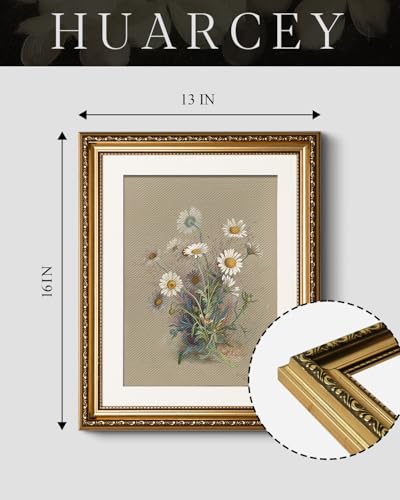 HUARCEY Vintage Ornate Textured Gold Framed Daisy Flower Canvas Wall Art, Nature-Inspired Tenacious Vitality Floral Artwork, Farmhouse Botanical Print Decor for Bathroom Bedroom Office 13x16 Inch - color: Vigorous Daisy, size: 16"L x 13"W