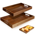 2 Pack Solid Acacia Wood Serving Trays with Handles, Rectangular Wooden Serving Platters, Decorative Servings Trays Set, Portable Ottoman Tray–Great for Lap &Couch, 16"+15"