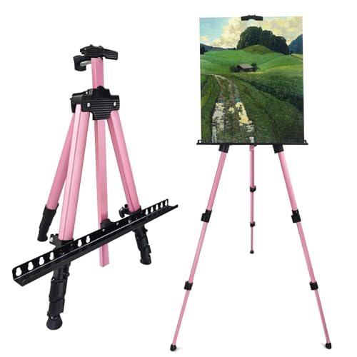 RRFTOK Art Easel Stand for Painting and Sign - Aluminum Adjustable Easels for Painting Canvases Height from 17 to 66 Inch,Carry Bag for Table-Top/Floor Drawing and Displaying.Gift for Women(Red). - style: 66Pink 1-pack